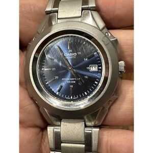 WORKING* CASIO MENS Quartz  41mm  2719 MTP-3050  Blue Dial Stainless steel Watch